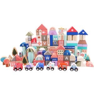 Setcuburi de construit din lemn pentru copiiDacEnergy,blocuri de constructie a orasului,stimuleaza creativitatea si motricitatea,115 piese, multicolor
