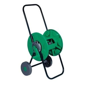 Carucior pentru furtun DacEnergy, din plastic, picior de sustinere metalic, pentru furtun de 50 m, 13 mm, verde