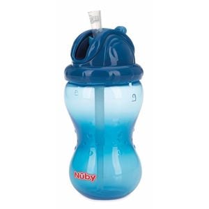 Cana cu pai Nuby, Anti-alunecare, Cu inchidere etansa, Plastic, 360 ml, 12+ luni, Albastru inchis