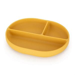 Farfurie compartimentata Petite&Mars, Take&Match, Ovala, Cu ventuza si 3 compartimente, Silicon, Fara BPA, 630 ml, 6 luni+, Galben