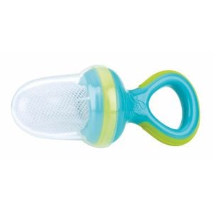 Dispozitiv de hranire Nuby pentru fructe si legume, Include capac de protectie, 6+ luni, Albastru/Verde