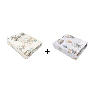 Set 2 cearceafuri cu elastic, MimiNu, Pentru patut leagan, 90x40 cm, Bumbac certificat Oeko Tex Standard 100, Zoo on Bikes Nugat and Parachutes Blue