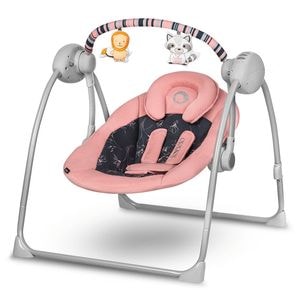Fotoliu balansoar, Lionelo, Electric, Ruben, Cu spatar reglabil, Cu 12 melodii si sunete, Conform cu standardul european EN 16232, 68x65 cm, Roz