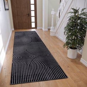 Covor traversa Faron din bumbac, design scandinav negru, 80x200 cm