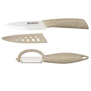 Set cutite AMBITION Skiv, 2 piese, include curatator legume, alb, lama ceramica 