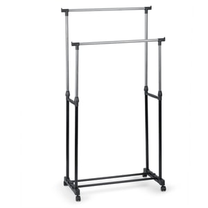 Suport mobil pentru haine DACENERGY, cu roti, usor, incapator si stabil, spatiu pentru incaltaminte, inaltime reglabila, 154 x43 x78 cm, negru/argintiu