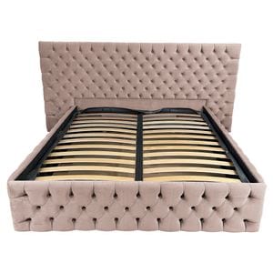 Pat dublu cu somiera, Beds Place, Cyntia wide Premium, Velvet Roz 61, 200x200 cm, H 140 cm