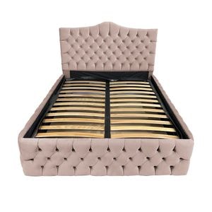 Pat dublu cu somiera, Beds Place, Tudor, Premium Velvet Roz 61, 200x200 cm, H 150 cm
