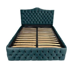 Pat dublu cu somiera, Beds Place, Tudor, Premium Velvet Verde 77, 180x200 cm, H 150 cm