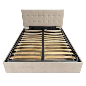 Pat tapitat cu somiera Beds Place, Atena, Velvet Crem 03, 200x200 cm, H 105 cm