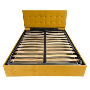 Pat tapitat cu somiera Beds Place, Atena, Velvet Galben Mustar 10, 140x200 cm, H 105 cm