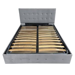 Pat tapitat cu somiera Beds Place, Atena, Velvet Gri 19, 140x200 cm, H 105 cm
