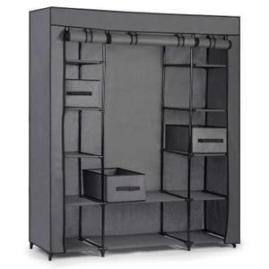 Dulap textil DacEnergy, cadru din otel, material impermeabil, 12 rafturi, 3 sertare, bara pentru umerase, inchidere cu fermoar, ansamblat usor, 45 x 135 x 170 cm, grafit