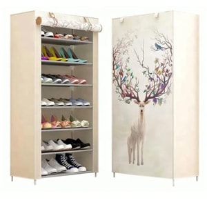 Suport pentru pantofi, 20 de perechi, 7 rafturi, invelis textil, cadru otel, 126 x 60 x 30 , model cerb