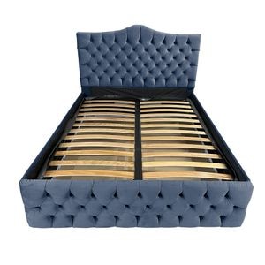 Pat tapitat cu somiera Beds Place, Tudor, Velvet Albastru 15, 120x200 cm, H 110 cm