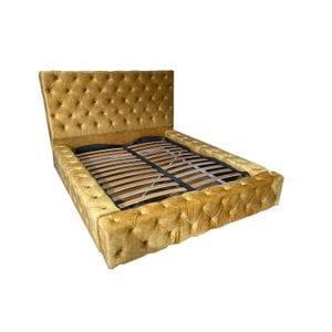 Pat tapitat cu somiera Beds Place, William, Galben, 200x200 cm H 140 cm