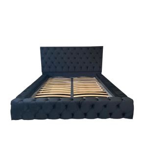 Pat tapitat cu somiera Beds Place, William, Negru, 200x200 cm H 120 cm