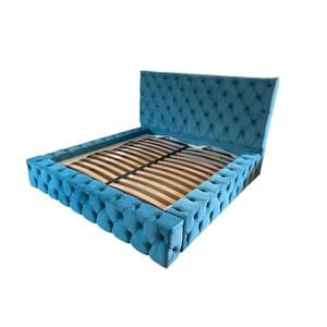 Pat tapitat cu somiera Beds Place, William, Turcoaz, 140x200 cm H 150 cm