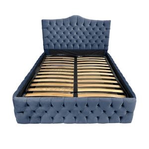 Pat tapitat cu somiera Beds Place, Tudor, Premium Velvet Albastru 15, 120x200 cm, H 140 cm