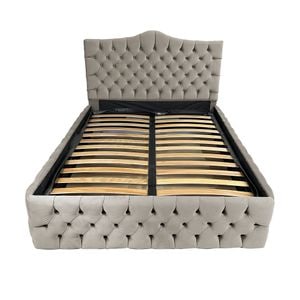 Pat tapitat cu somiera Beds Place, Tudor, Premium Velvet Bej 02, 200x200 cm, H 150 cm