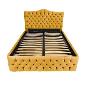 Pat tapitat cu somiera Beds Place, Tudor, Premium Velvet Galben Mustar 10, 180x200 cm, H 110 cm