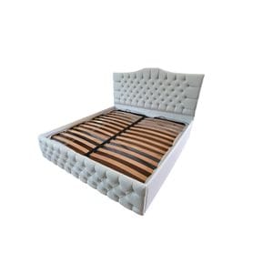Pat tapitat cu somiera Beds Place, Tudor, Alb, 120x200 cm H 150 cm