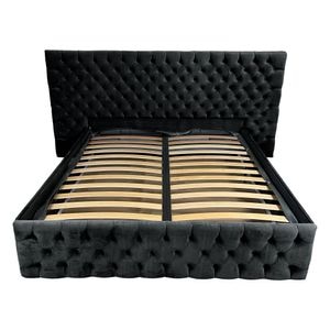 Pat tapitat cu somiera Beds Place, Cyntia wide, Velvet Negru 22, 160x200 cm, H 130 cm