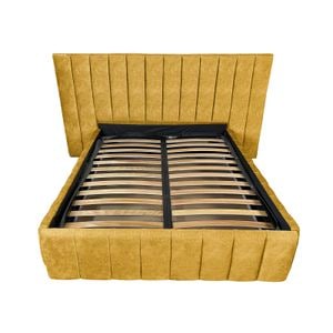 Pat tapitat cu somiera Beds Place, Diego Premium, ocru 170, 200x200 cm, H150