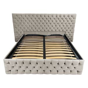 Pat tapitat cu somiera Beds Place, Cyntia wide, Velvet Bej 02, 160x200 cm, H 150 cm