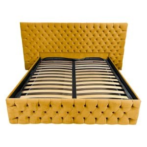 Pat tapitat cu somiera Beds Place, Cyntia wide, Velvet Galben Mustar 10, 200x200 cm, H 120 cm