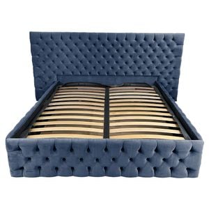 Pat tapitat cu somiera Beds Place, Cyntia wide Premium, Velvet Albastru 15, 160x200 cm, H 150 cm