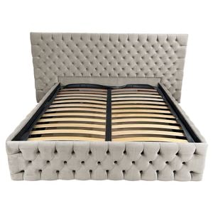 Pat tapitat cu somiera Beds Place, Cyntia wide Premium, Velvet Bej 02, 200x200 cm, H 150 cm