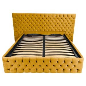 Pat tapitat cu somiera Beds Place, Cyntia wide Premium, Velvet Galben Mustar 10, 120x200 cm, H 110 cm