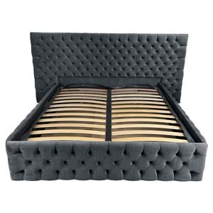 Pat tapitat cu somiera Beds Place, Cyntia wide Premium, Velvet Gri Antracit 21, 200x200 cm, H 150 cm