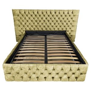 Pat tapitat cu somiera Beds Place, Cyntia wide Premium, kaki 088, 200x200 cm, H110