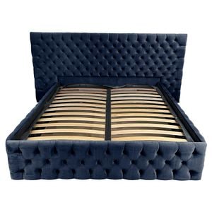 Pat tapitat cu somiera Beds Place, Cyntia wide Premium, Velvet Albastru 14, 200x200 cm, H 150 cm