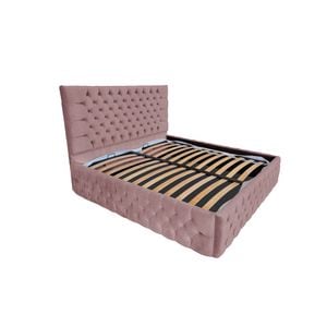 Pat tapitat cu somiera Beds Place, Cyntia Premium Velvet Roz 06, 200x200 cm, H 150 cm