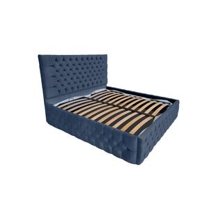 Pat tapitat cu somiera Beds Place, Cyntia Premium Velvet Albastru 15, 120x200 cm, H 130 cm