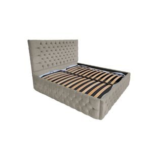 Pat tapitat cu somiera Beds Place, Cyntia Premium Velvet Bej 02, 200x200 cm, H 140 cm