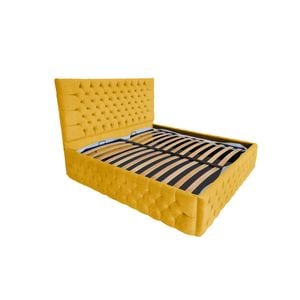 Pat tapitat cu somiera Beds Place, Cyntia Premium Velvet Galben Mustar 10, 200x200 cm, H 150 cm
