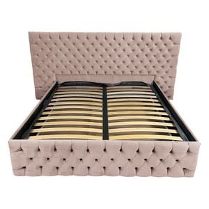 Pat dublu cu somiera, Beds Place, Cyntia wide, Velvet Roz 61, 200x200 cm, H 140 cm
