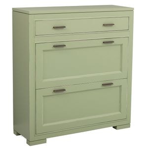 Pantofar cu 2 usi, 1 sertar "Pure", sertar pe sina metalica, culoare verde deschis antichizat P054, vopsit antichizat, 100% lemn masiv