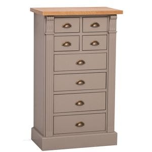 Comoda cu 8 sertare, blat stejar, Colectia Directoire, culoare top natural P002 , culoare corp gri P030, dublu color, 100% lemn masiv