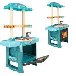 Bucatarie din plastic nontoxic, pentru copii, 32 accesorii, multicolor, cu robinet functional, sunete si lumini, 70x30x49 cm