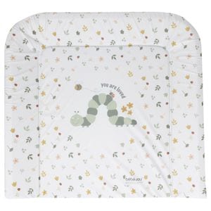 Saltea de infasat cu trei margini Bebe-Jou, 72x77cm, Bohemian Garden - alb/verde (desen: frunza, omida)