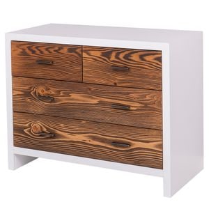 Comoda living Rustic Haven, lemn masiv, 100 x 50 x 79 cm, alb-maro