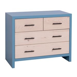 Comoda cu 4 sertare "Rustic Haven", culoare corp albastru deschis P053, culoare sertare natural P095, dublu color, 100% lemn masiv