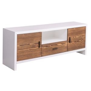 Comoda TV cu 2 usi si 1 sertar "Rustic Haven", culoare corp alb P004, culoare usi si sertare maro P064, dublu color, 100% lemn masiv