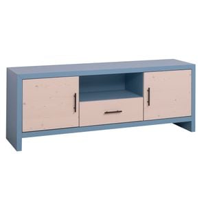 Comoda TV Rustic Haven, lemn, 160 x 40 x 60 cm, albastru deschis-maro