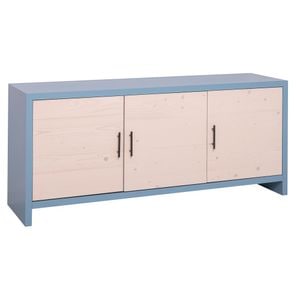 Comoda cu 3 usi "Rustic Haven", culoare corp albastru deschis P053, culoare usi natural P095, dublu color, 100% lemn masiv